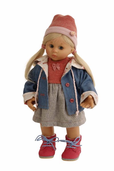 Schildkröt Manufaktur Puppe Müller-Wichtel Lotta 30 cm blonde Haare, Kleidung grau/rot/blau