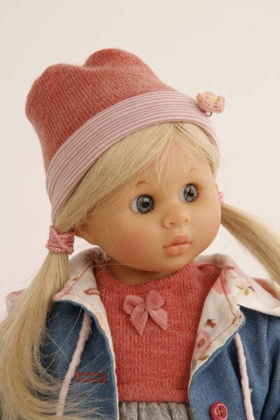 Schildkröt Manufaktur Puppe Müller-Wichtel Lotta 30 cm blonde Haare, Kleidung grau/rot/blau Fabrikpreis