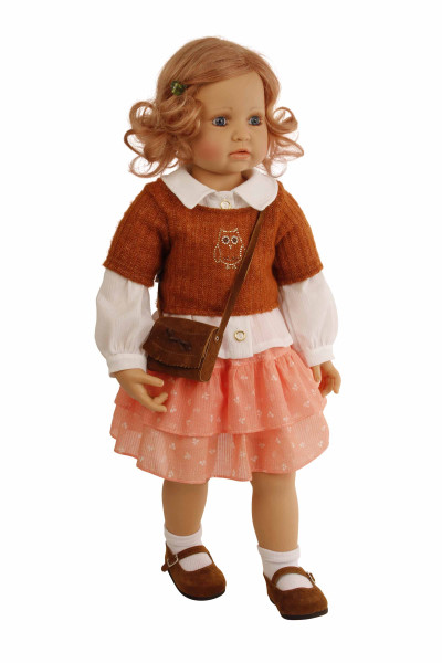 Schildkröt Manufaktur Puppe Anna-Maria 70 cm stehend von Brigitte Paetsch braune Haare, Kleidung rose/rot/weiss
