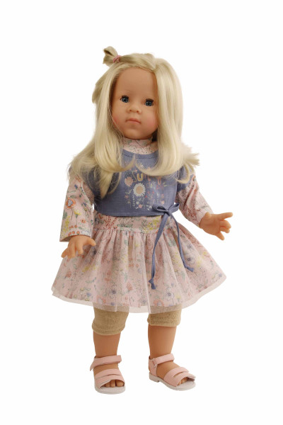 Schildkröt Manufaktur Stehpuppe Elli 52 cm blonde Haare, blaue Schlafaugen, Blumenkleidung