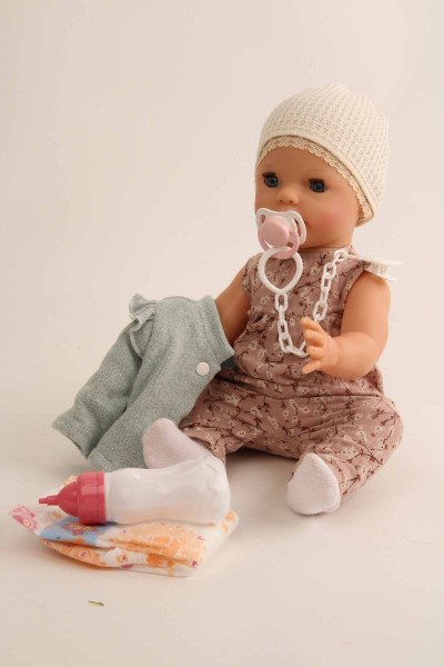 Schildkröt Manufaktur Trink + Näßbaby "Lina" 40 cm mit Malhaar und blauen Schlafaugen, Kleidung rose/mint Nur für heute