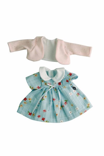 Schildkröt Manufaktur Kleid zu Stehpuppe alt 29 cm Sommerkleid rose/blau