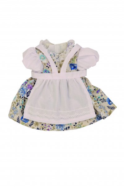 Schildkröt Manufaktur Kleid zu Stehpuppe alt 29 cm Dirndl blau/weiss