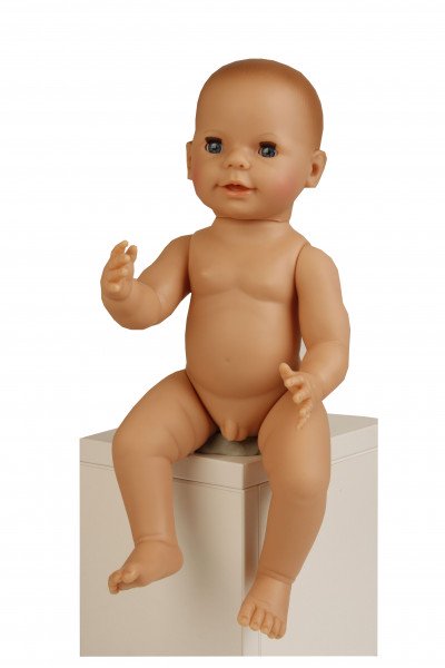 Schildkröt Manufaktur Trink + Näßbaby "Finn" 40 cm mit Malhaar und blauen Schlafaugen, Kleidung Bauernhof Blitzangebot