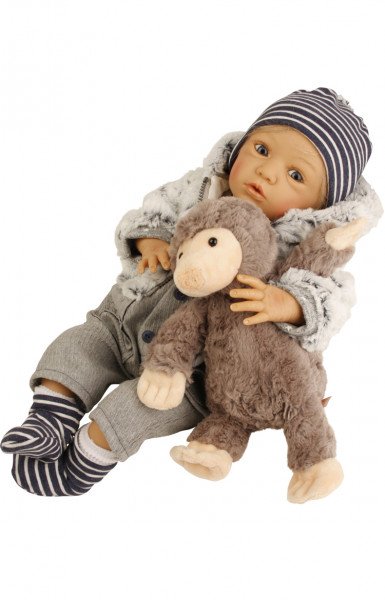 Schildkröt Manufaktur Puppe Gary 50 cm von Gudrun Legler blonde Haare, Kleidung blau/weiss/grau