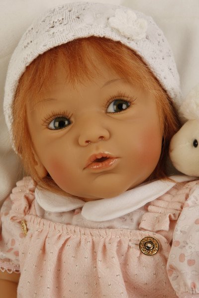 Schildkröt Manufaktur Puppe Rosalie 50 cm von Gudrun Legler, rote Haare, Kleidung rose/weiss Clearance-Verkauf