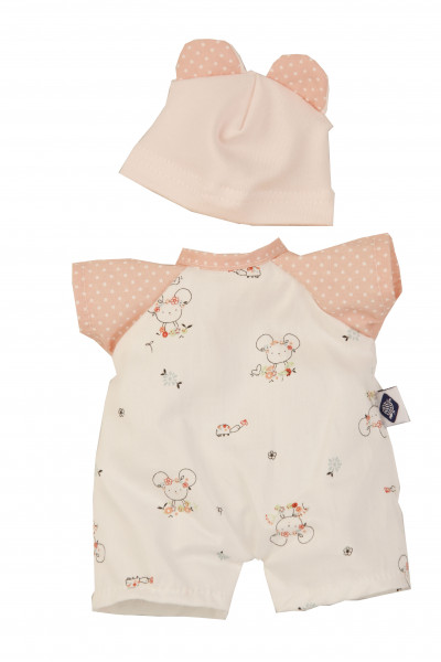 Schildkröt Manufaktur Overall mit Mütze zu Puppe Schmuserle 30 cm in rose/weiss