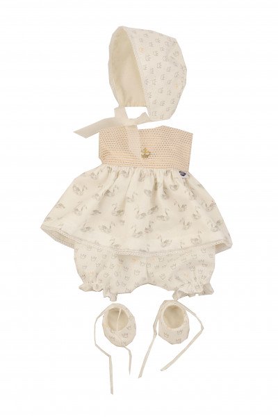 Schildkröt Manufaktur Schwanenkleid zu Baby Strampelchen 31+35+40+45 cm weiss/altgold