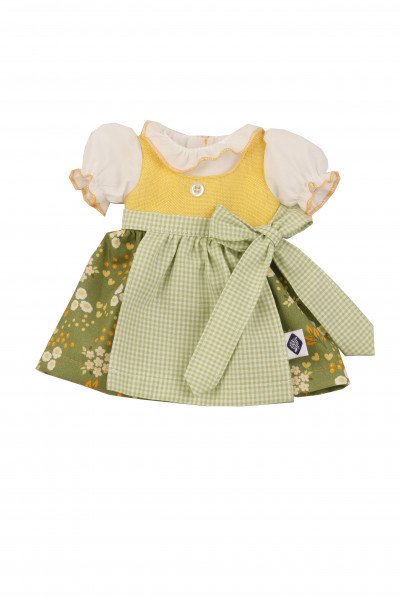 Schildkröt Manufaktur Kleid für Stehpuppe 25+34+41 cm, Dirndl grün/gelb/weiss