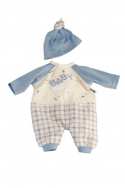 Schildkröt Manufaktur Kleidung zu Puppe Schlummerle 32 cm, Karohose, Pullover+Mütze blau/weiss/rot