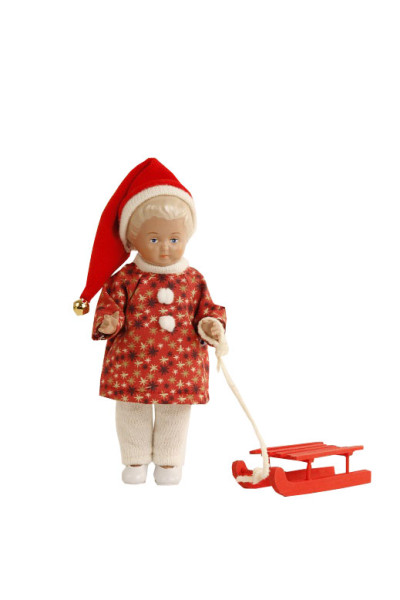 Schildkröt Manufaktur Puppe Ursel 18 cm von 1954 blonde Malhaare, Winterkleidung