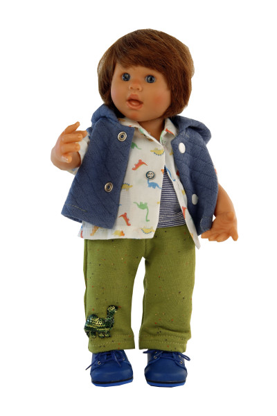 Schildkröt Manufaktur Puppe Müller-Wichtel Emil 30 cm braune Haare, Dino-Kleidung