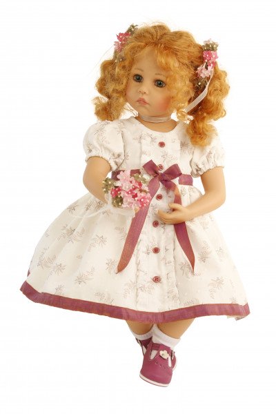 Schildkröt Manufaktur Puppe Elena sitzend 53 cm von Sybille Sauer rote Haare, festliches Kleid