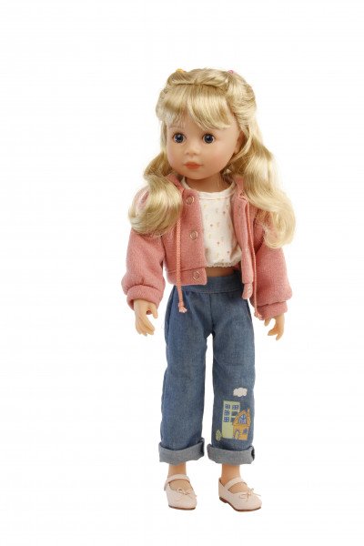 Schildkröt Manufaktur Stehpuppe Yella 46 cm blonde Haare, Kleidung rose/weiss/blau