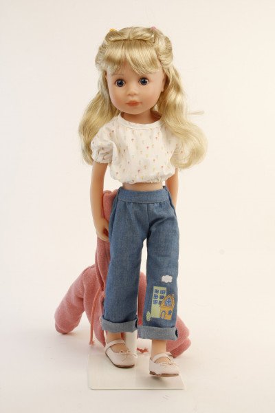 Schildkröt Manufaktur Stehpuppe Yella 46 cm blonde Haare, Kleidung rose/weiss/blau Online Shopping
