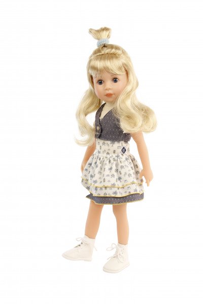 Schildkröt Manufaktur Stehpuppe Yella 46 cm blonde Haare, Kleidung weiss/blau
