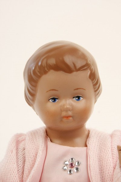 Schildkröt Manufaktur Puppe Ursel 18 cm von 1954 braune Malhaare, Sommerkleid rose Preisnachlass