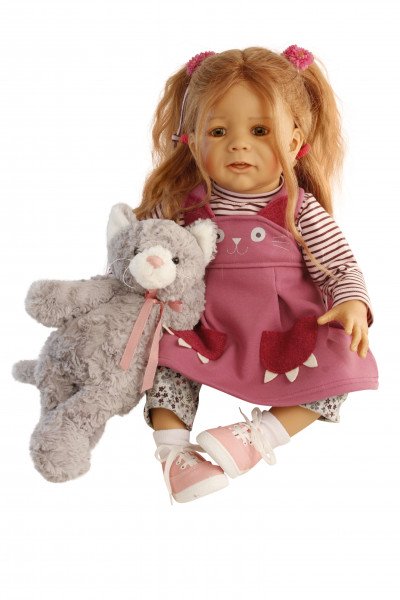 Schildkröt Manufaktur Puppe Femke 60 cm von Karola Wegerich rotblonde Haare, Kleidung Katze