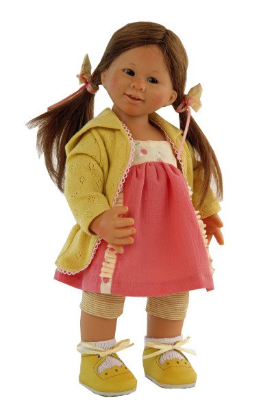 Schildkröt Manufaktur Puppe Müller-Wichtel Rosi 30 cm braune Haare, Sommerkleid pink/gelb