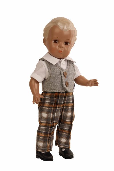 Schildkröt Manufaktur Puppe Hans 34 cm blonde Malhaare, Kleidung Karo