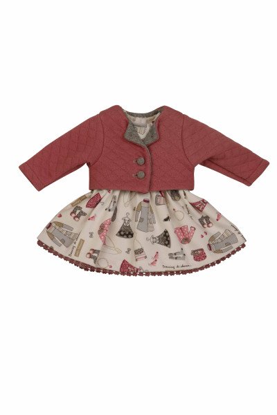 Schildkröt Manufaktur Kleid für Stehpuppe 25 bis 70 cm, rot/weiss/grau