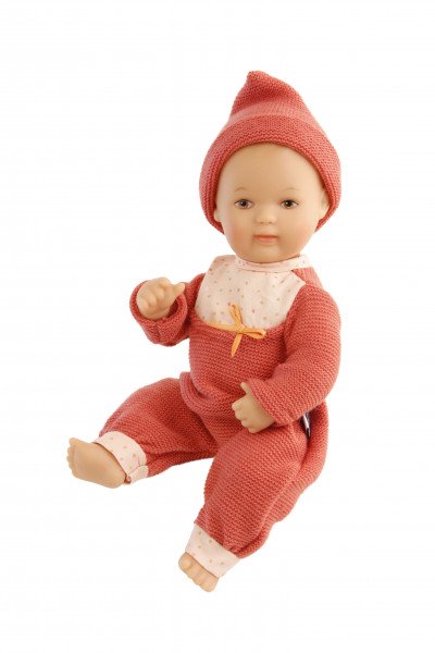 Schildkröt Manufaktur Puppe Mein 1. Baby 28 cm mit Malhaar, braunen Schlafaugen, Strickkleidung rot