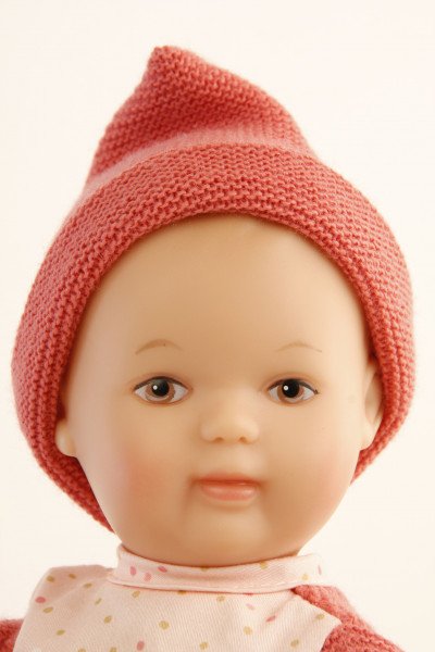 Schildkröt Manufaktur Puppe Mein 1. Baby 28 cm mit Malhaar, braunen Schlafaugen, Strickkleidung rot Kauf eins, bekomm eins gratis