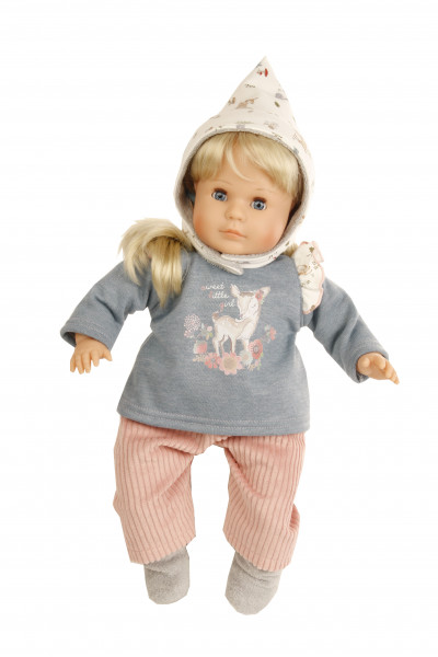 Schildkröt Manufaktur Puppe Hanni 45 cm blonde Haare, blaue Schlafaugen, Kleidung rose/blau/mint
