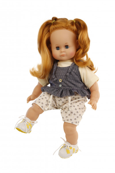 Schildkröt Manufaktur Puppe Schlummerle 37 cm rote Haare, blaue Schlafaugen, Kleidung gelb/blau/beige