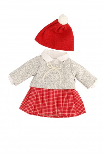Schildkröt Manufaktur Kleid zu Stehpuppe 25-49 cm winterlich rot/grau/weiss