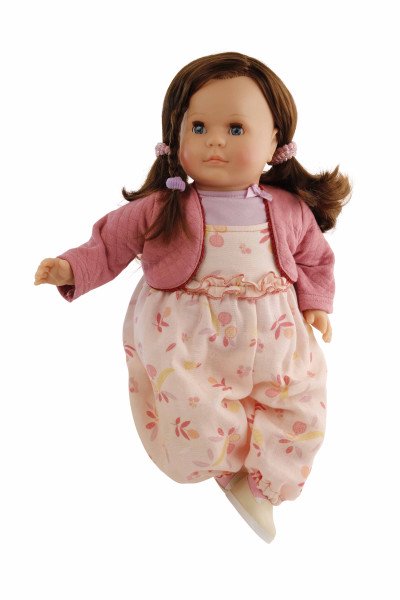 Schildkröt Manufaktur Puppe Hanni 45 cm braune Haare, blaue Schlafaugen, Kleidung Rose/lila