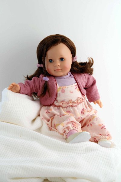 Schildkröt Manufaktur Puppe Hanni 45 cm braune Haare, blaue Schlafaugen, Kleidung Rose/lila Zeitbegrenzte Promotion