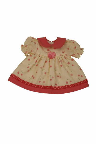 Schildkröt Manufaktur Kleid für Stehpuppe 25 bis 49 cm, gelb/rose mit Kirschen