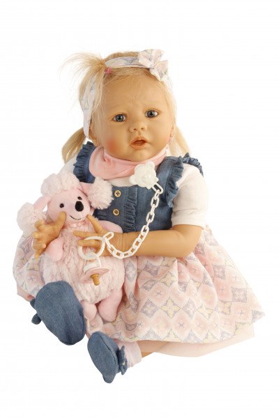 Schildkröt Manufaktur Baby Pina 52 cm von Karola Wegerich , blonde Haare, Kleidung weiss/blau/rose