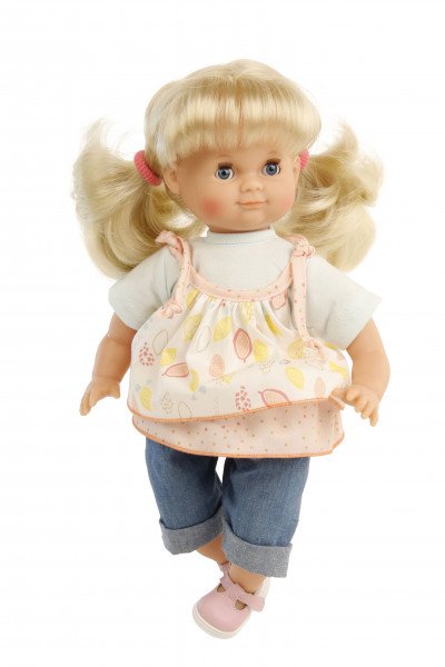 Schildkröt Manufaktur Puppe Schlummerle 32 cm blonde Haare, blaue Schlafaugen, Sommerkleidung bunt