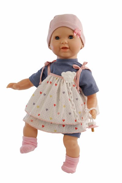 Schildkröt Manufaktur Schnullerbaby Lenchen 37 cm, Malhaar, blaue Schlafaugen, Kleidung blau/weiss/rose