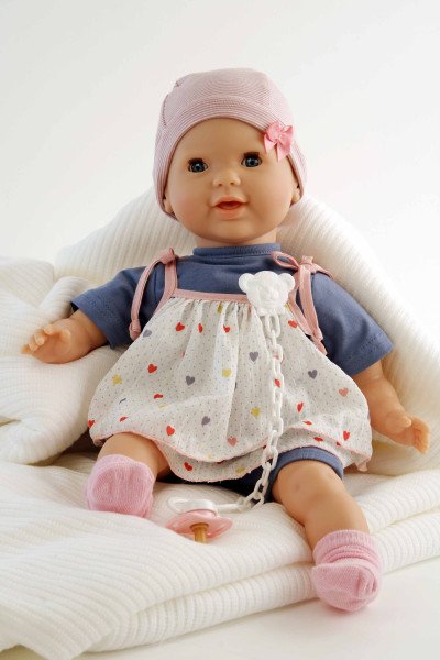 Schildkröt Manufaktur Schnullerbaby Lenchen 37 cm, Malhaar, blaue Schlafaugen, Kleidung blau/weiss/rose Heißer Verkauf