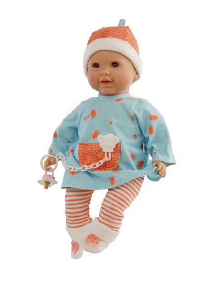 Schildkröt Manufaktur Schnullerbaby Lenchen 37 cm, Malhaar, braune Schlafaugen, Kleidung Erdbeerchen