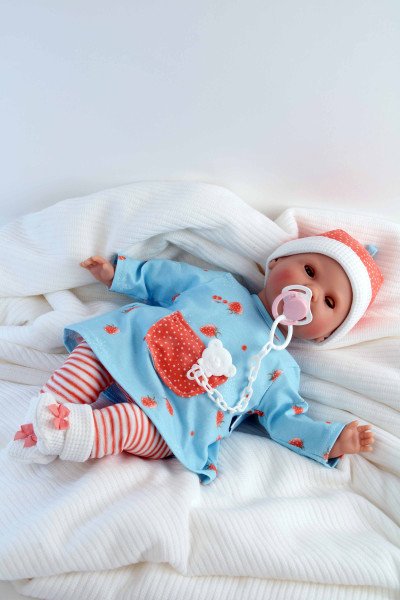 Schildkröt Manufaktur Schnullerbaby Lenchen 37 cm, Malhaar, braune Schlafaugen, Kleidung Erdbeerchen Neueste Mode