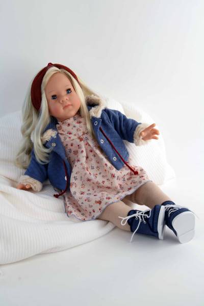 Schildkröt Manufaktur Puppe Elli 52 cm blonde Haare, blaue Schlafaugen, Kleidung winterlich blau/rose Bestseller