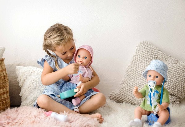 Schildkröt Manufaktur Trink + Näßbaby "Finn" 40 cm mit Malhaar und blauen Schlafaugen, Kleidung g weiss/grün/blau Fabrik Onlineshop