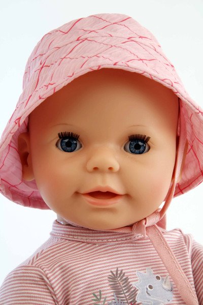Schildkröt Manufaktur Trink + Näßbaby "Lina" 40 cm mit Malhaar und blauen Schlafaugen, Kleidung rose/bleu Fabrikpreis