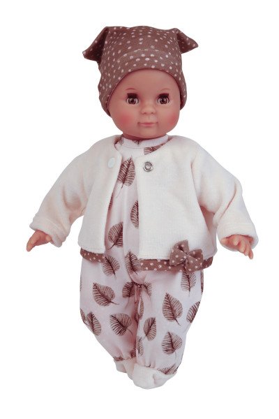 Schildkröt Manufaktur Puppe Schlummerle 32 cm mit Malhaar und braunen Schlafaugen, Kleidung rose/weiss/braun
