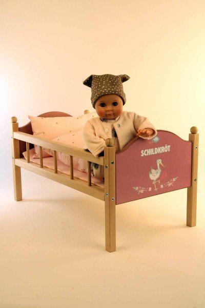 Schildkröt Manufaktur Puppe Schlummerle 32 cm mit Malhaar und braunen Schlafaugen, Kleidung rose/weiss/braun Weihnachtsangebot