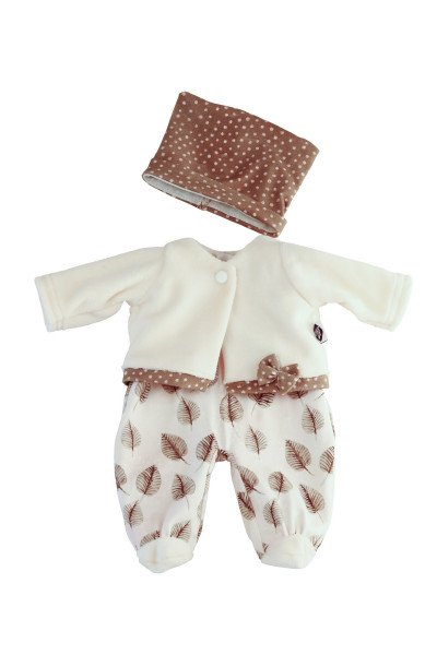 Schildkröt Manufaktur Kleidung zu Puppe Schlummerle 32 cm, rose Overall mit weißer Jacke und braune Tupfenmütze