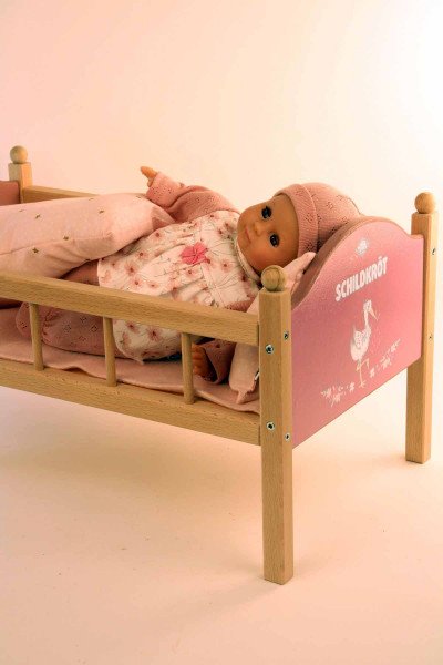 Schildkröt Manufaktur Puppe Schlummerle 32 cm mit Malhaar und braunen Schlafaugen, Kleidung rose/weiss Muttertagsangebot