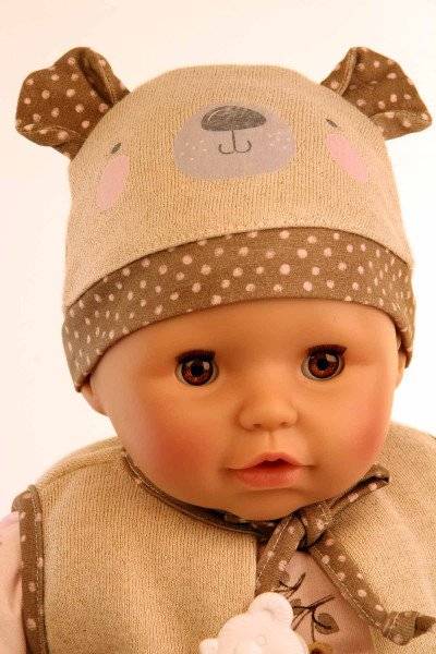 Schildkröt Manufaktur Baby Amy 45 cm mit Schnuller, Malhaar, braune Schlafaugen, Biberoverall + Mütze+ Weste Günstiger Verkauf