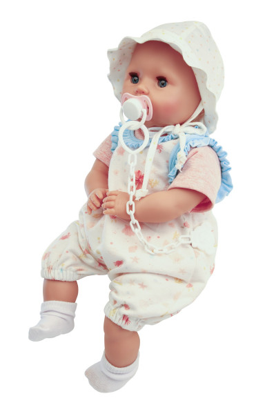 Schildkröt Manufaktur Baby Amy 45 cm mit Schnuller, Malhaar, blaue Schlafaugen, Kleidung maritim