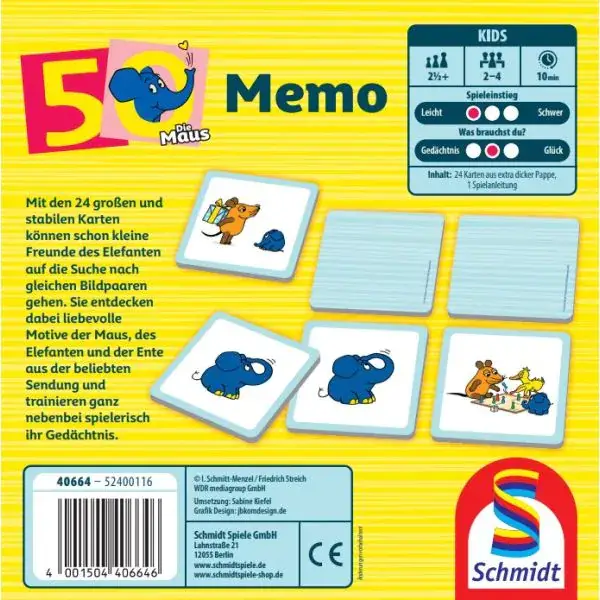 Schmidt Spiele Die Maus: Elefanten-Memo, 50. Geburtstag, Kinderspiel Kostenloser Versand international