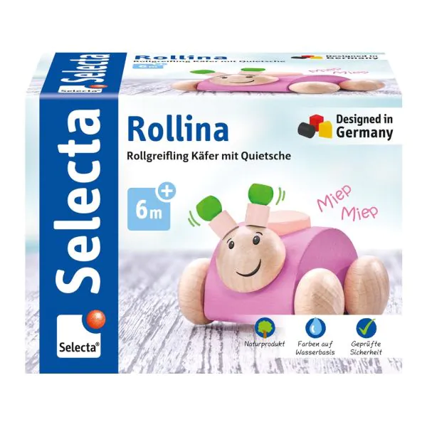 Schmidt Spiele Rollina, Rollgreifling Käfer mit Quietsche aus Holz, Rosa, 7,5 cm Neueste Mode